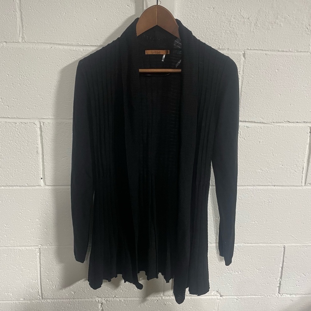 Belldini  Black Long Open Front Woven Cardigan Sz Small